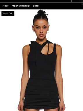 NWT Dolls Kill Black Sleeveless Hoodie Cutout Bodycon Dress